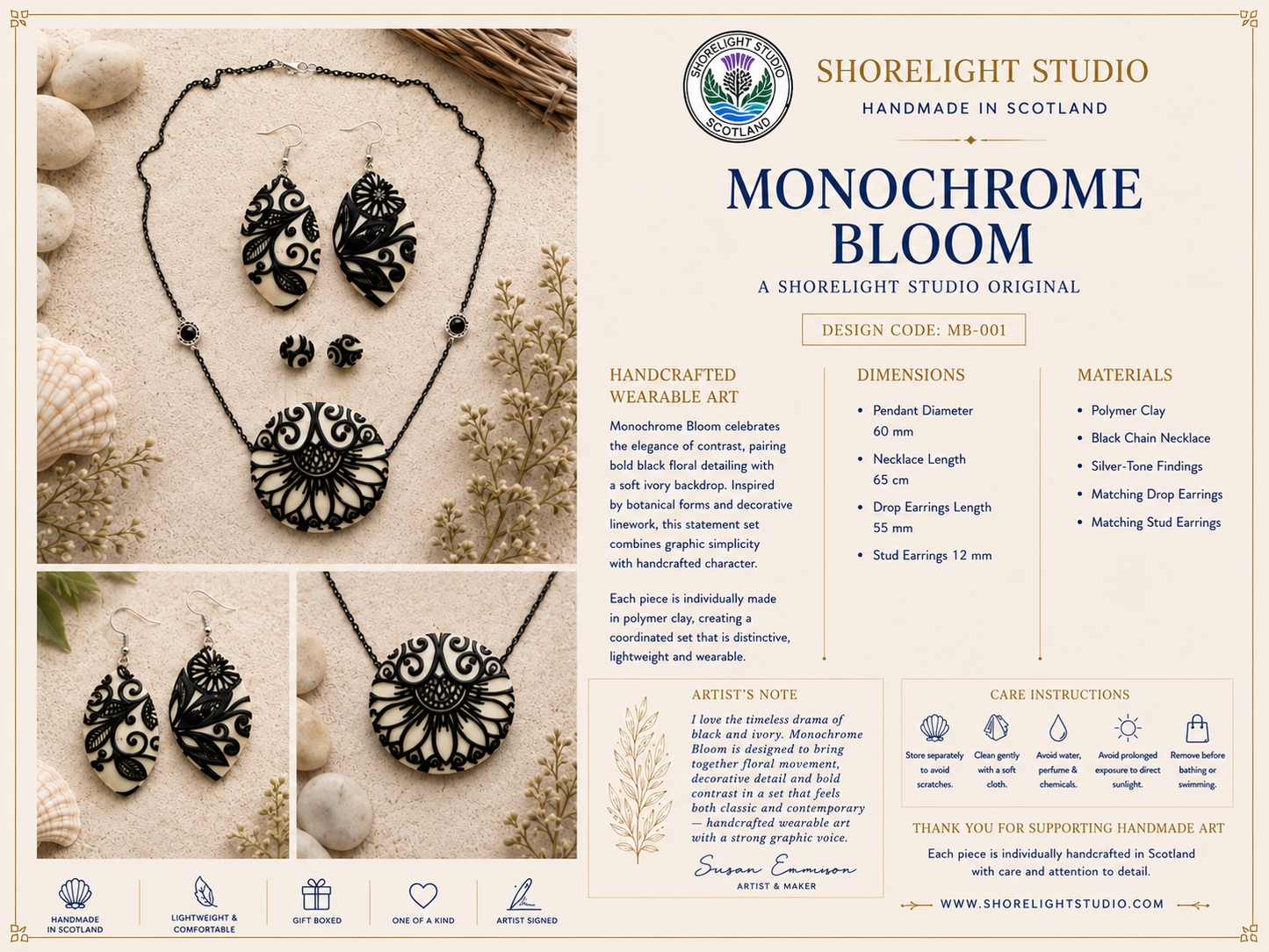 Monochrome Bloom - Necklace and Earring Set